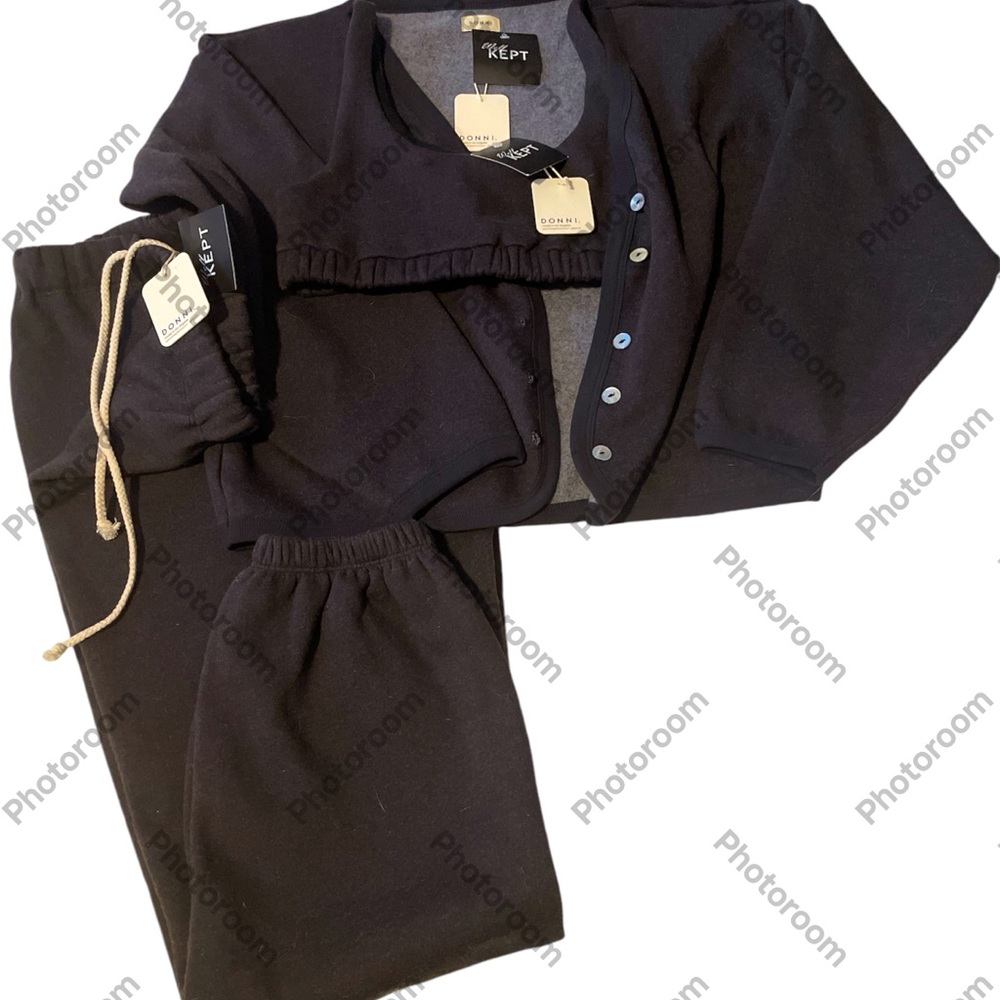 Donni Black Eco-Fleece Cardi Three Piece Set.